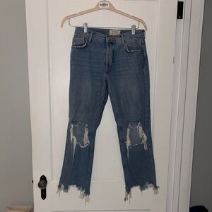 Free People Ripped Straight Leg Jeans - Blue